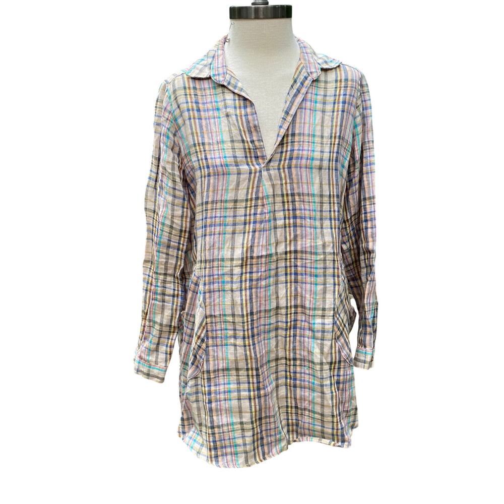 Uncle Frank Size Small Plaid Tunic Top Blouse Striped